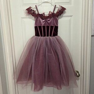 Revolution Dancewear Stretch Velvet floral-embroidered tulle Ballet Dress